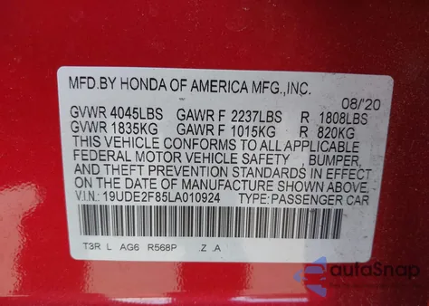 2020 Acura Ilx Premium A-Spec Packages/Technology A-Spec Packages from USA, damaged, VIN 19UDE2F85LA010924